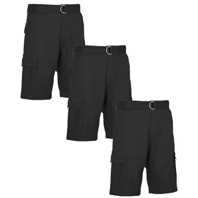 Blu Rock Men's Modern Fit Cotton Flex Stretch Cargo Shorts With Belt- 3 Pack