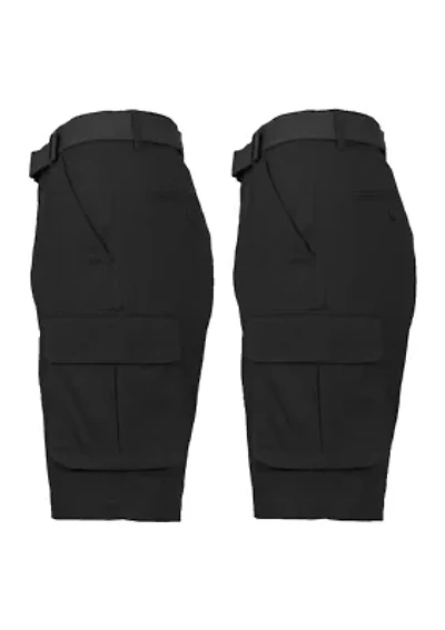 Men's Cotton Flex Stretch Cargo Shorts With Belt - 2 Pack