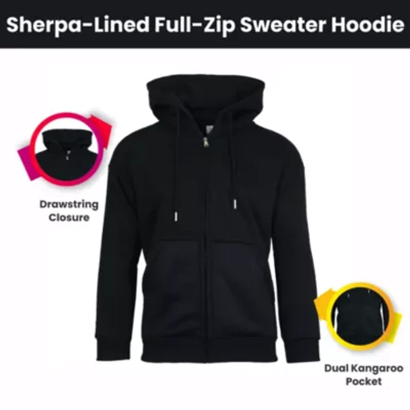 Men's Faux Shearling Lined Full Zip-Up Hoodie Sweatshirt