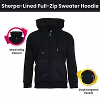 Men's Faux Shearling Lined Full Zip-Up Hoodie Sweatshirt