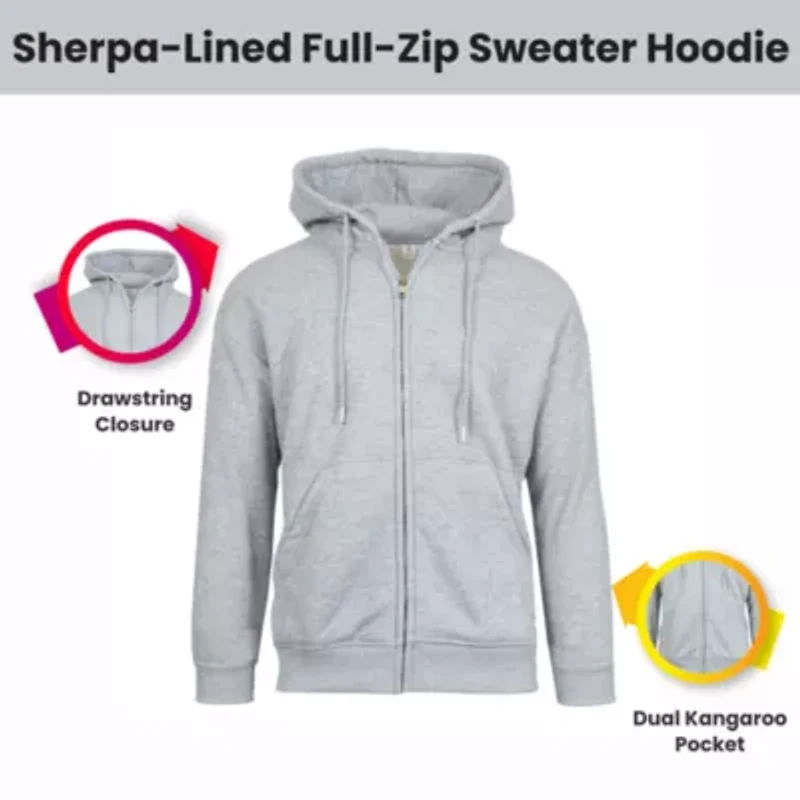 Men's Faux Shearling Lined Full Zip-Up Hoodie Sweatshirt