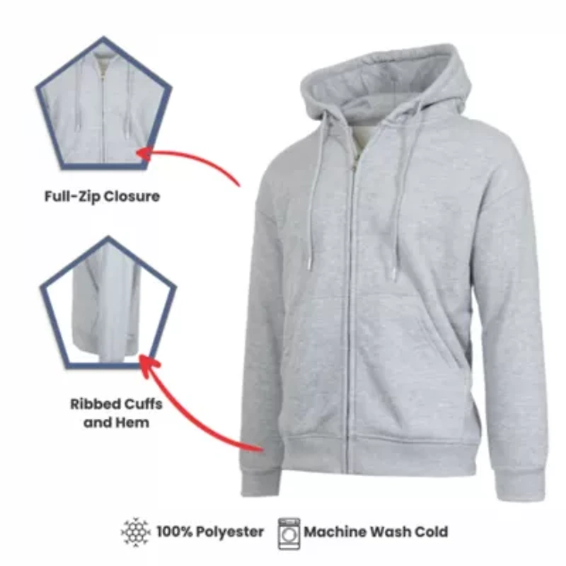 Men's Faux Shearling Lined Full Zip-Up Hoodie Sweatshirt