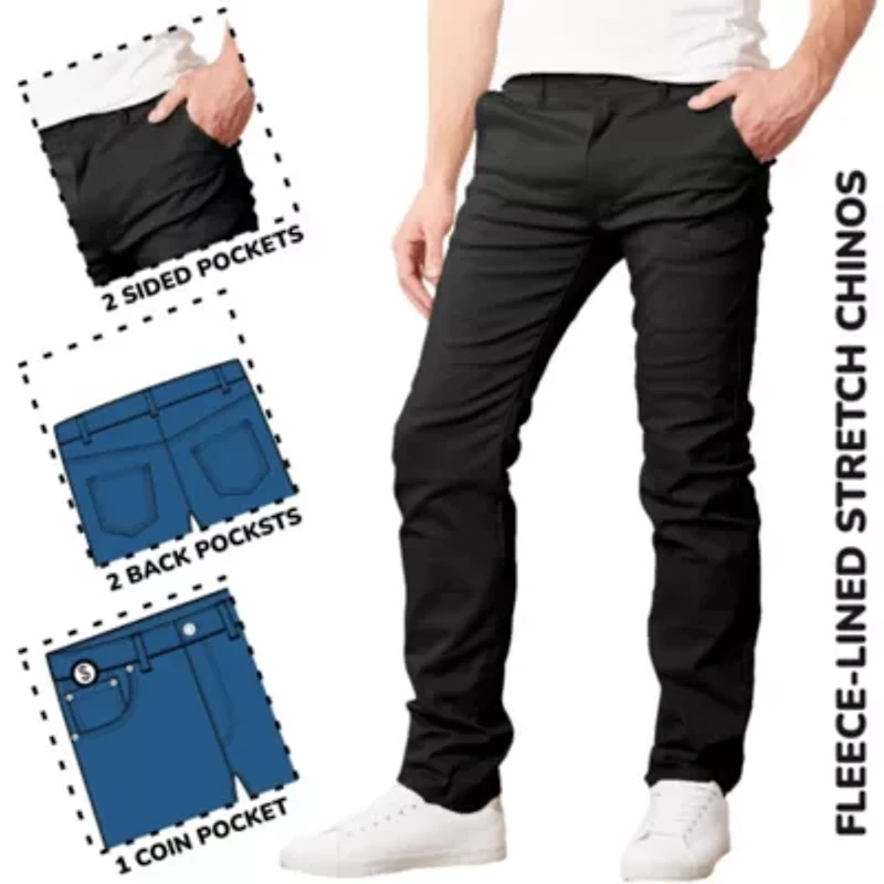 JumpStart Men’s Slim Fit  Heavyweight Fleece-Lined Stretch Chino Uniform Work Pants