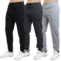 Men's Fleece Jogger Sweatpants With Zipper Side Pockets- 3 Pack