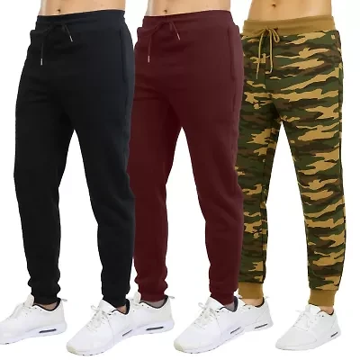 Men's Fleece Jogger Sweatpants With Zipper Side Pockets- 3 Pack