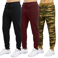 Men's Fleece Jogger Sweatpants With Zipper Side Pockets- 3 Pack