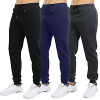 Men's Fleece Jogger Sweatpants With Zipper Side Pockets- 3 Pack