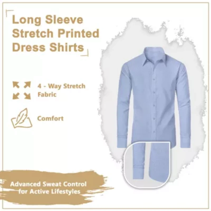 Men's Slim Fit Long Sleeve Stretch Printed Dress Shirts