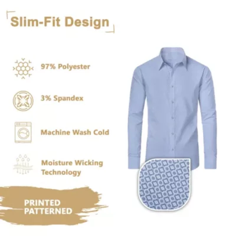 Men's Slim Fit Long Sleeve Stretch Printed Dress Shirts