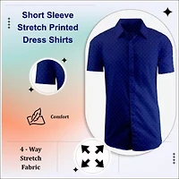 Men's Slim Fit Short Sleeve Stretch Printed Dress Shirts