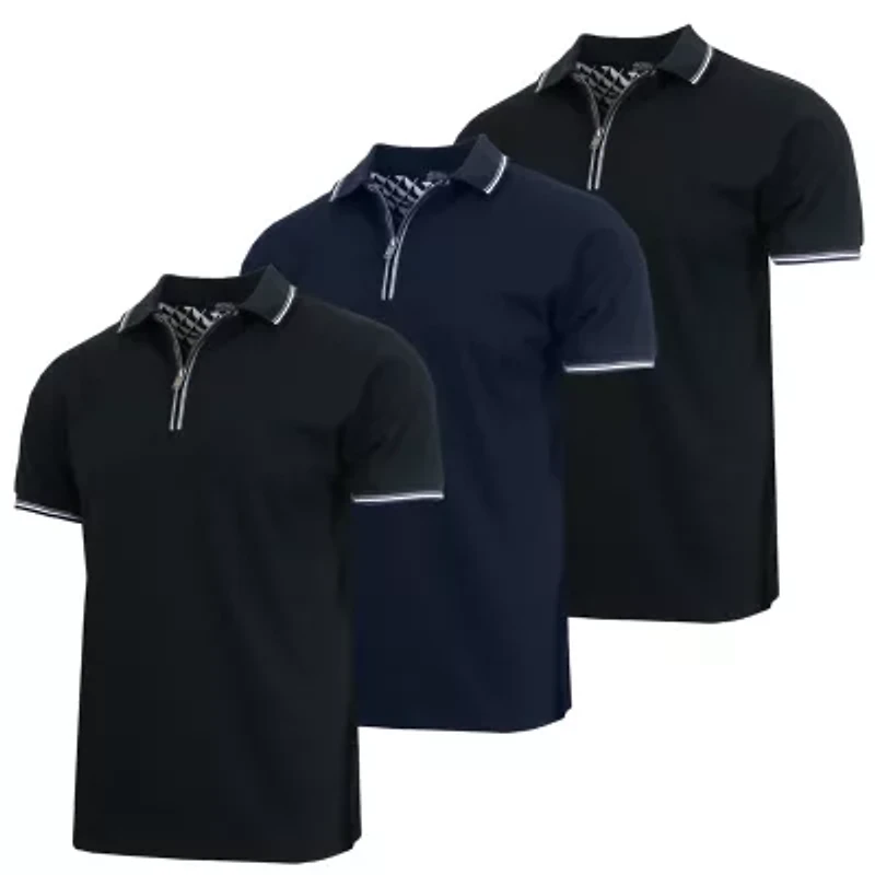 Galaxy By Harvic Men’s Modern Fit Polo Shirt with Zip Placket-3 Pack