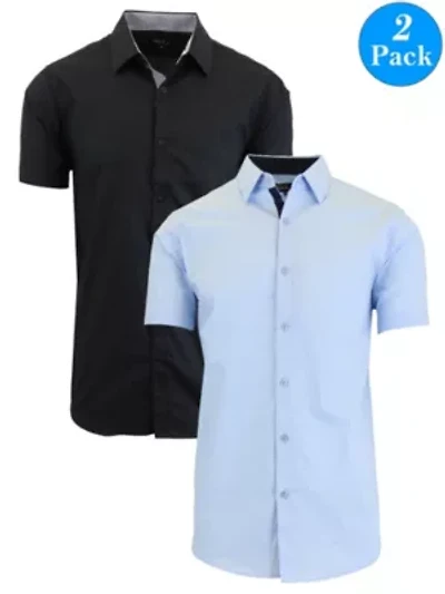 Galaxy By Harvic Men's Short Sleeve Slim Fit Button Down Dress Shirt-2 Pack