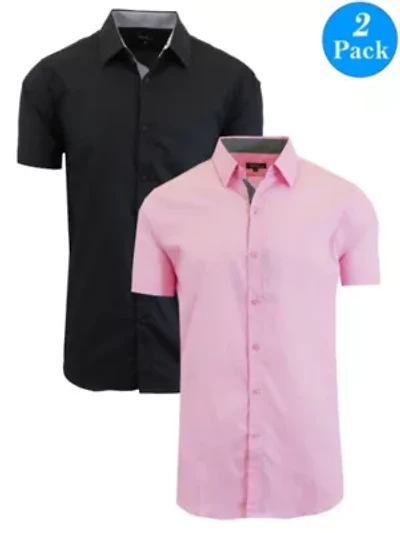 Galaxy By Harvic Men's Short Sleeve Slim Fit Button Down Dress Shirt-2 Pack