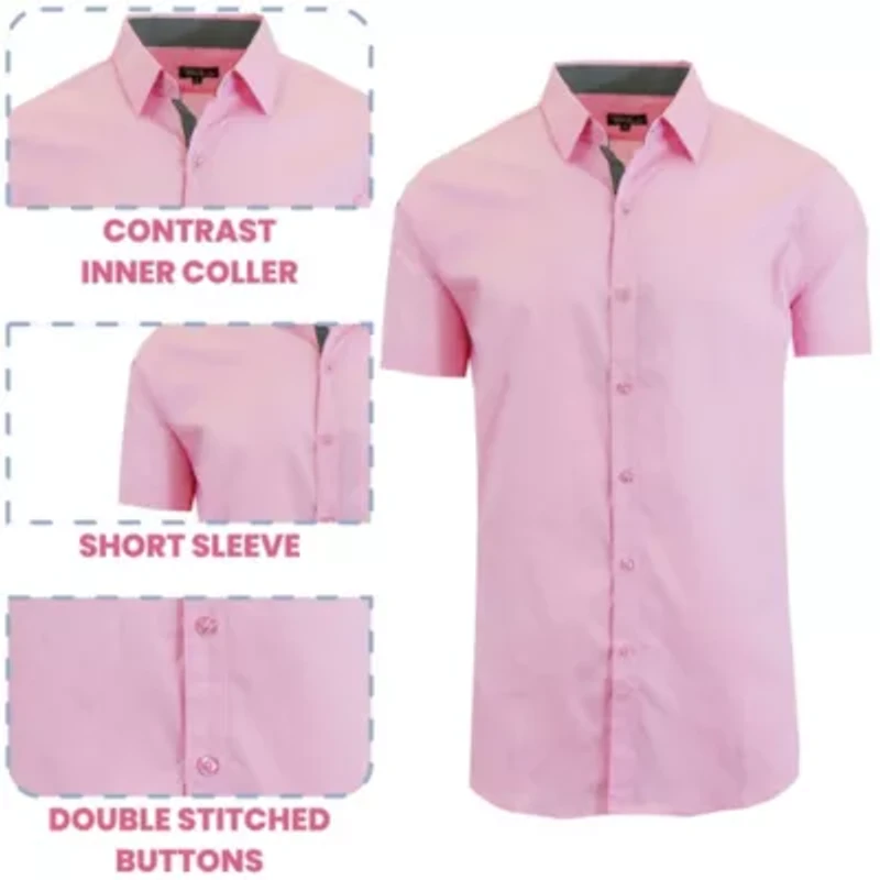Galaxy By Harvic Men's Short Sleeve Slim Fit Button Down Dress Shirt-2 Pack