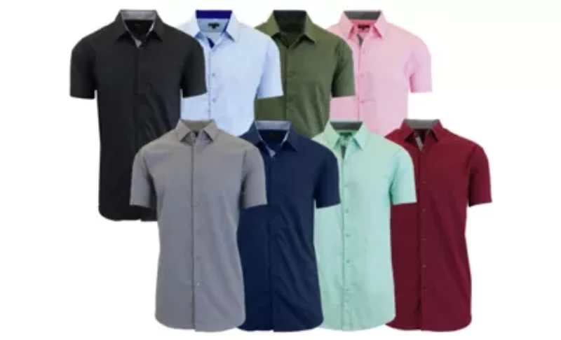Galaxy By Harvic Men's Short Sleeve Slim Fit Button Down Dress Shirt-2 Pack