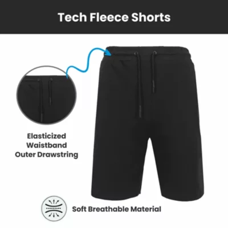 Blu Rock Men's Oversized  Tech Fleece Jogger Sweat Lounge Shorts With Long Zipper Side Pocket