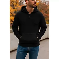 Blue Ice Men's Loose Fit Waffle Knit Thermal Henley Pullover Hoodie
