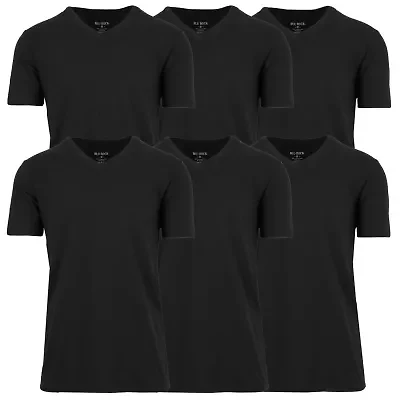 Blu Rock Men's Short Sleeve V-Neck Cotton Stretch Tees-6 Pack