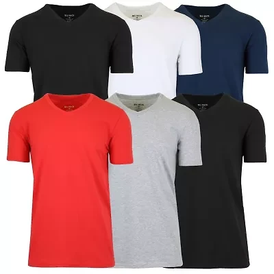 Blu Rock Men's Short Sleeve V-Neck Cotton Stretch Tees-6 Pack
