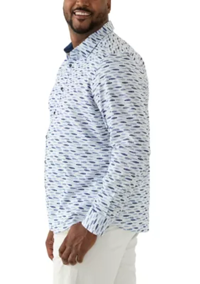Big & Tall Fish Printed Woven Shirt
