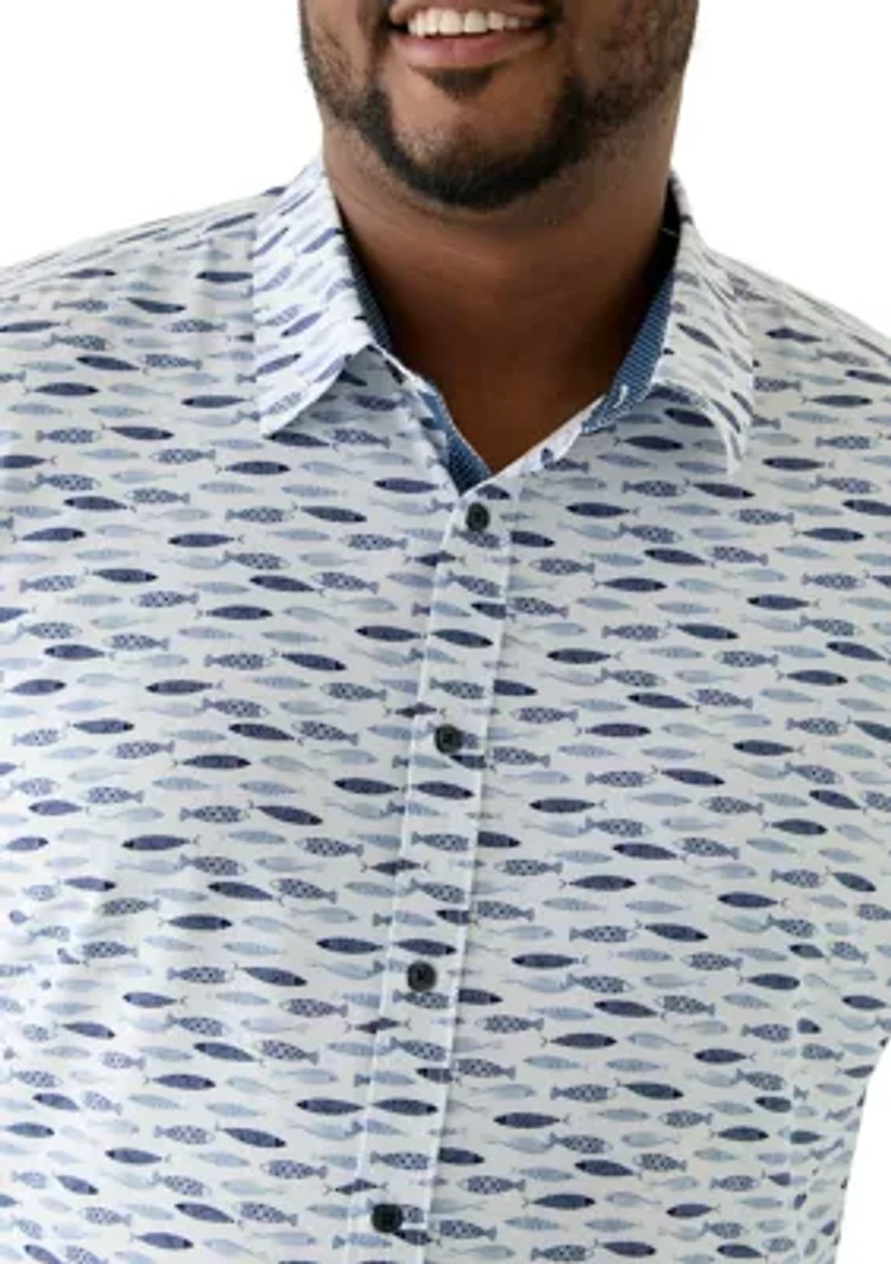 Big & Tall Fish Printed Woven Shirt
