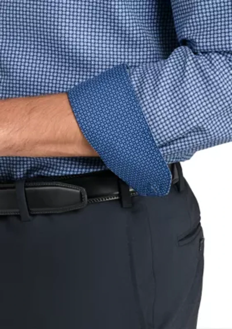 Slim Fit Navy Square Print Performance Stretch Dress Shirt