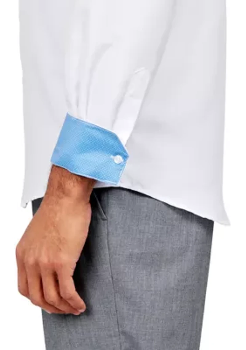 Men's Slim Fit White Solid Performance Stretch Dress Shirt