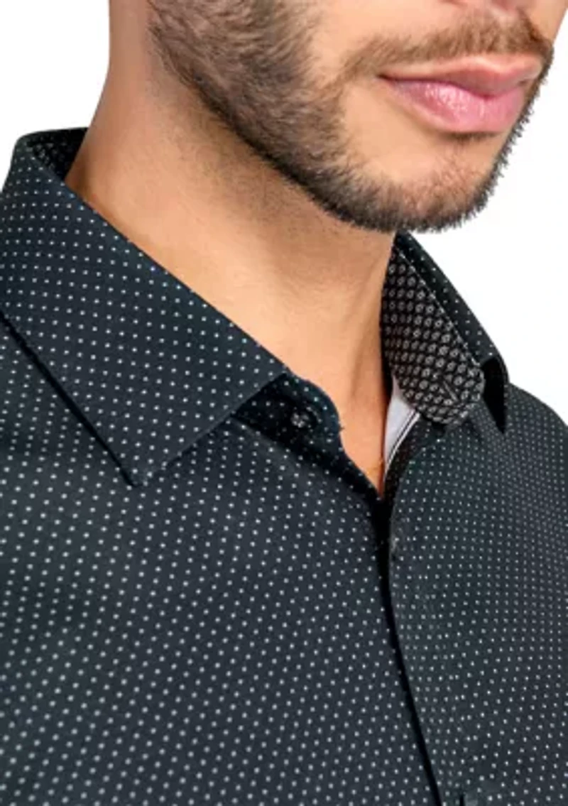 Slim Fit Black Dot Performance Stretch Dress Shirt