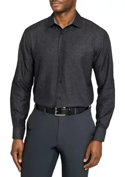 Men's Slim Fit Black Dot Square Print Long Sleeve Shirt