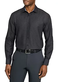 Men's Slim Fit Black Dot Square Print Long Sleeve Shirt