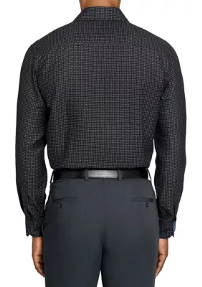 Men's Slim Fit Black Dot Square Print Long Sleeve Shirt