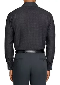 Men's Slim Fit Black Dot Square Print Long Sleeve Shirt