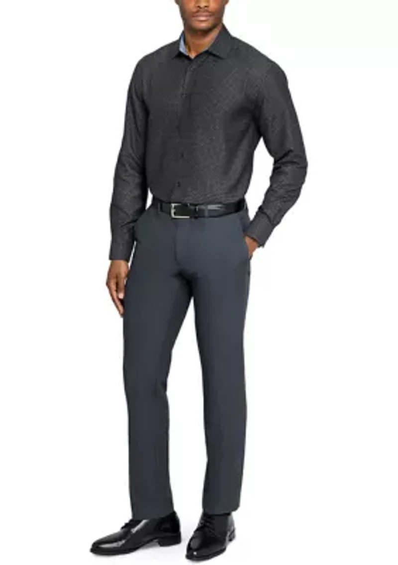 Men's Slim Fit Black Dot Square Print Long Sleeve Shirt