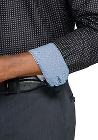 Men's Slim Fit Black Dot Square Print Long Sleeve Shirt