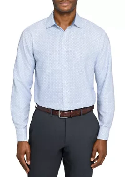 Men's Slim Fit White Speckled Long Sleeve Shirt