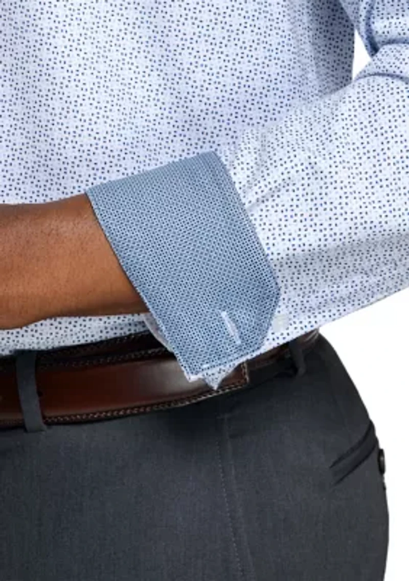 Men's Slim Fit White Speckled Long Sleeve Shirt