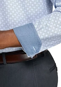 Men's Slim Fit White Speckled Long Sleeve Shirt