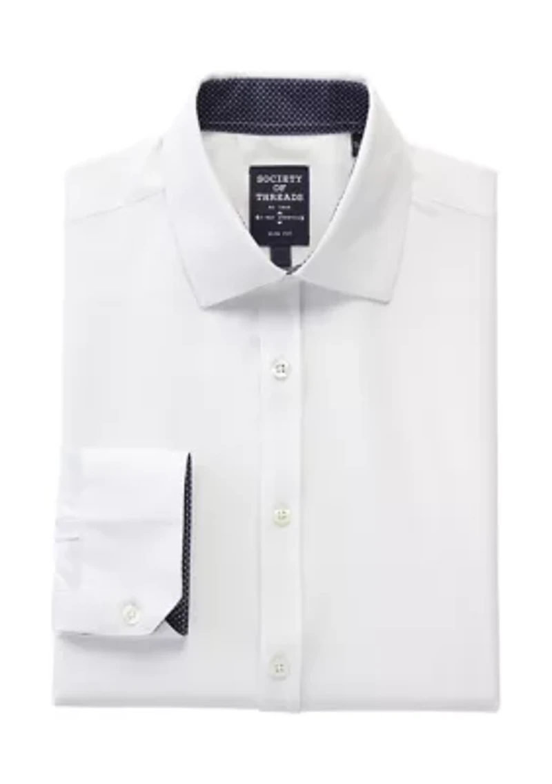 Men's Slim Fit White Solid Performance Stretch Dress Shirt
