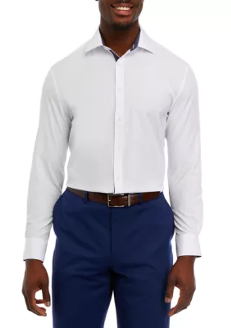 Men's Slim Fit White Solid Performance Stretch Dress Shirt