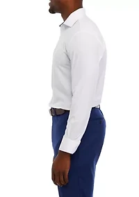 Men's Slim Fit White Solid Performance Stretch Dress Shirt
