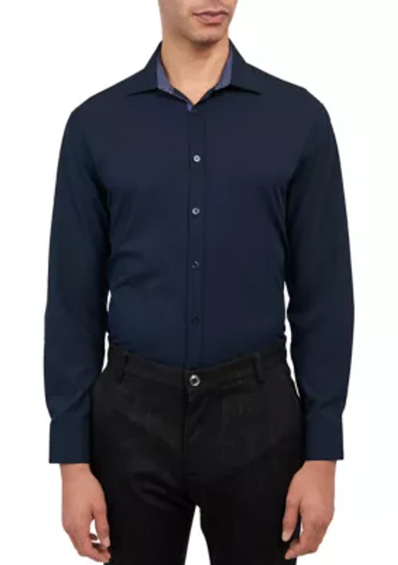 Slim Fit Navy Solid Performance Stretch Dress Shirt