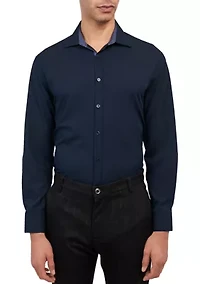 Slim Fit Navy Solid Performance Stretch Dress Shirt