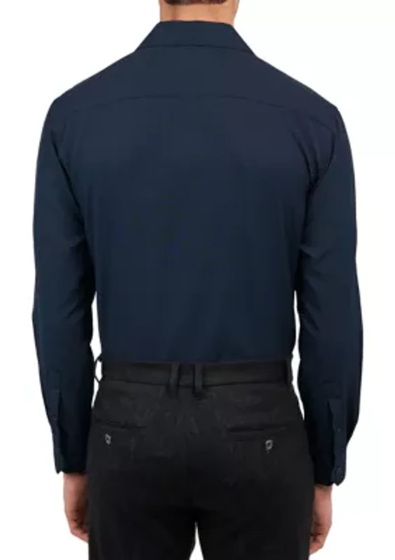 Slim Fit Navy Solid Performance Stretch Dress Shirt