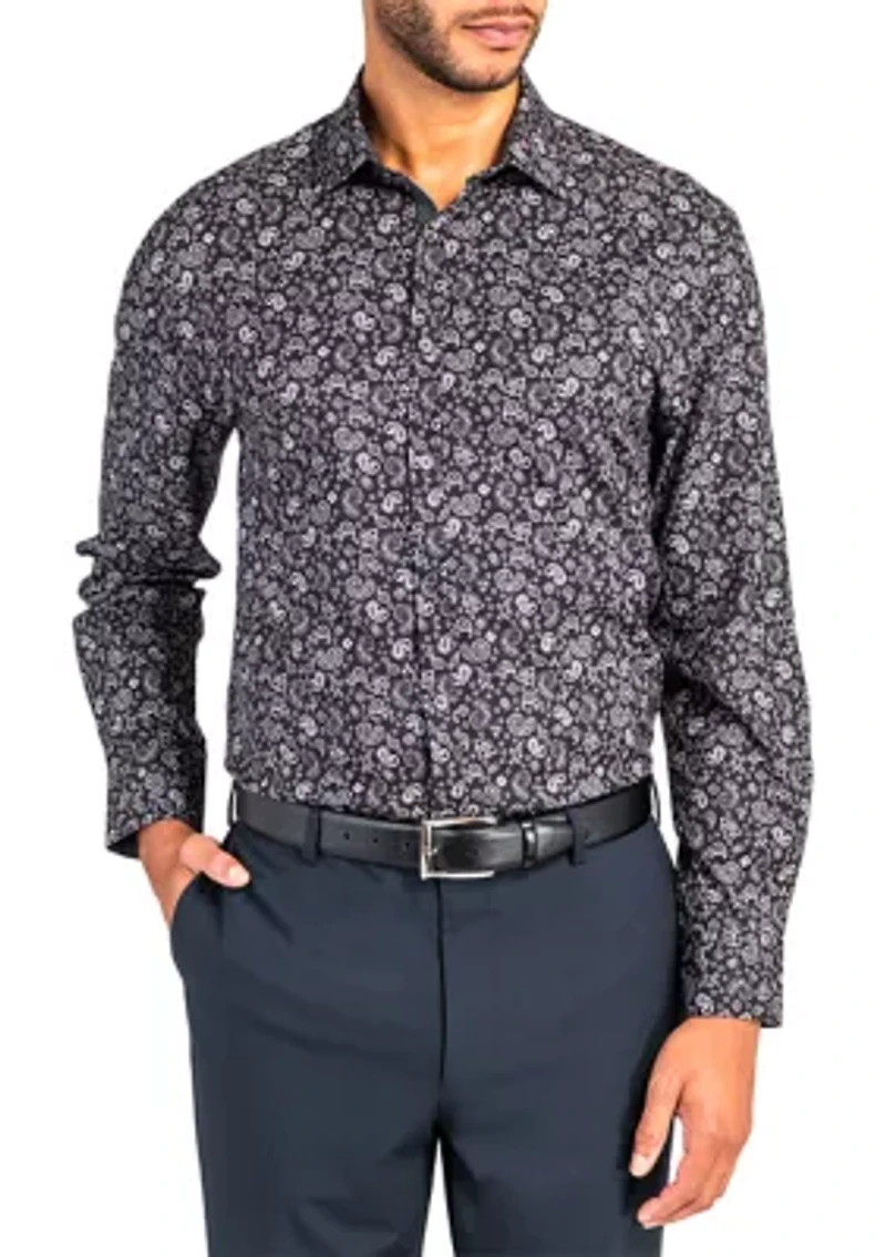 Slim Fit Black Paisley Performance Stretch Dress Shirt