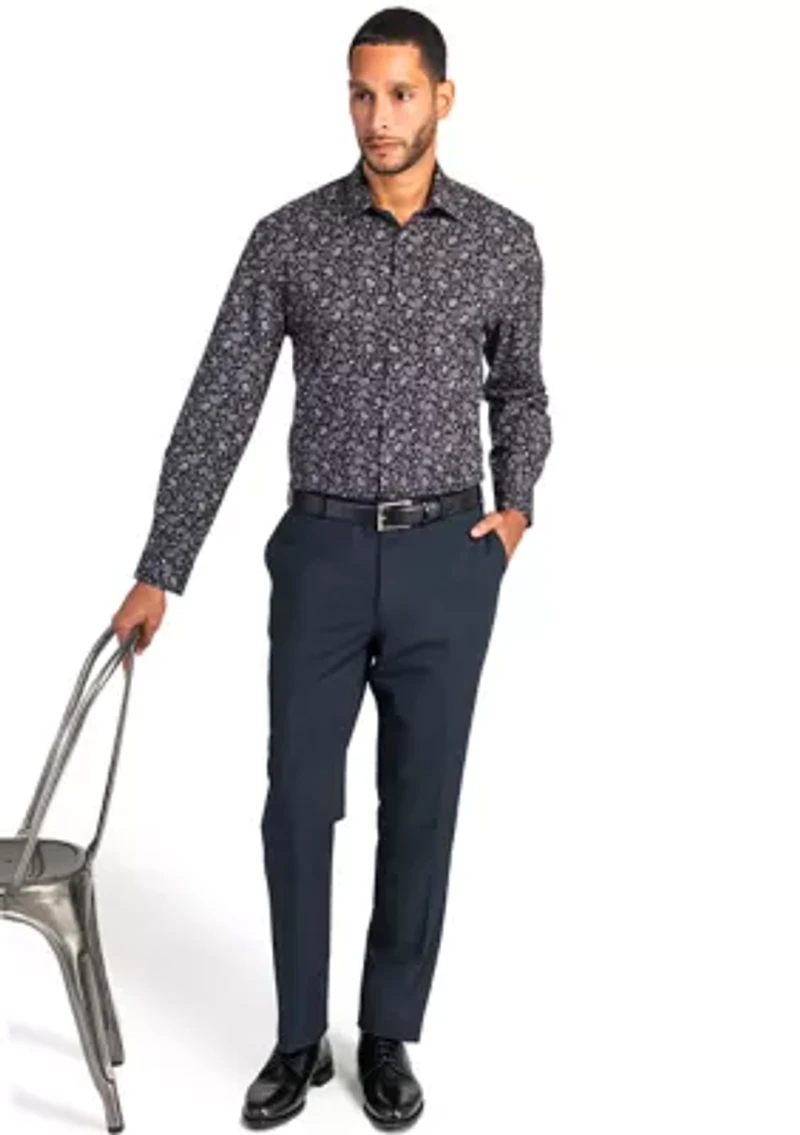 Slim Fit Black Paisley Performance Stretch Dress Shirt