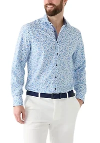 Slim Fit Light Blue Paisley Performance Stretch Dress Shirt
