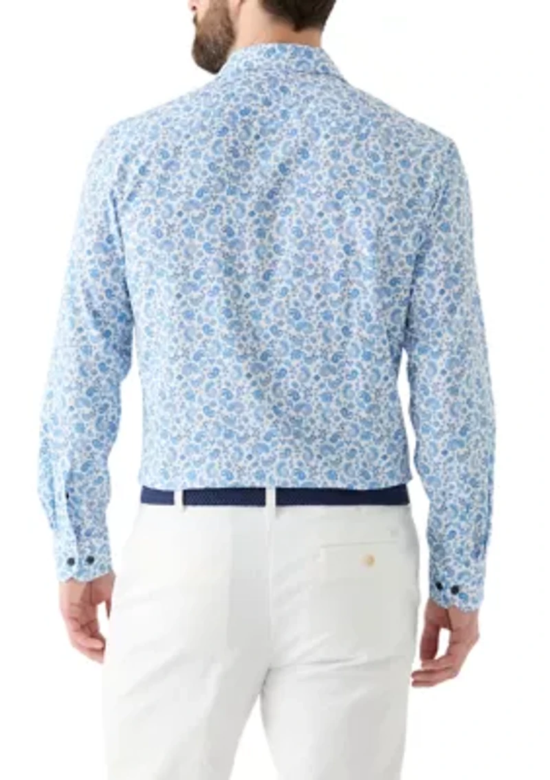 Slim Fit Light Blue Paisley Performance Stretch Dress Shirt