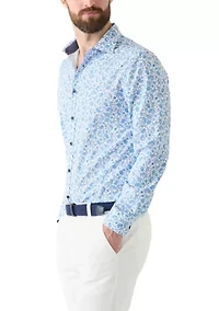 Slim Fit Light Blue Paisley Performance Stretch Dress Shirt