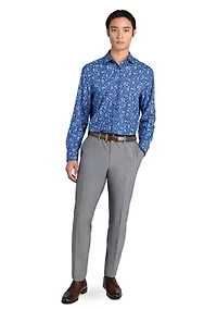 Men's Slim Fit Navy Paisley Performance Stretch Dress Shirt