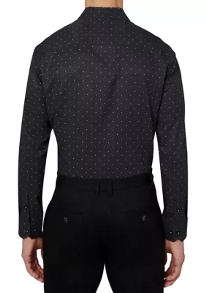 Men's Slim Fit Black Connected Geo Performance Stretch Dress Shirt